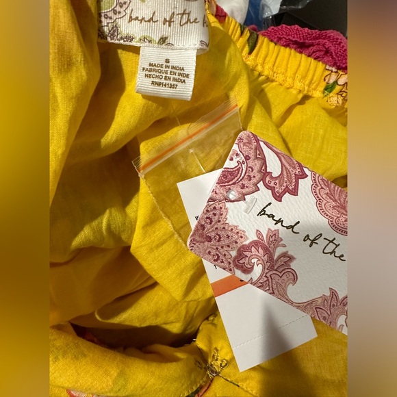 Band Of The Free Women’s Size Small Yellow-Pink Floral Midi Dress Ties Back NWT - Picture 8 of 8